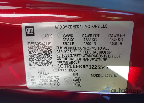 2023 GMC Canyon 4Wd Short Box At4X из США, поврежденный, VIN 1GTP6EEK6P1225547